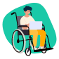 Illustration d’un jeune homme en fauteuil roulant consultant son ordinateur portable